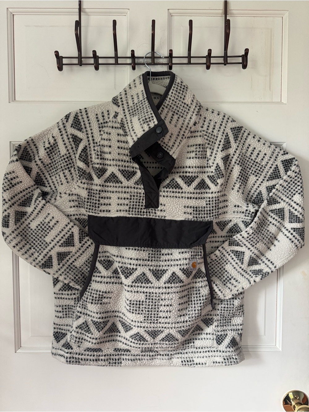 Carhartt Men's Black & White Geometric Quarter Snap Pullover W/ Kangaroo Pocket